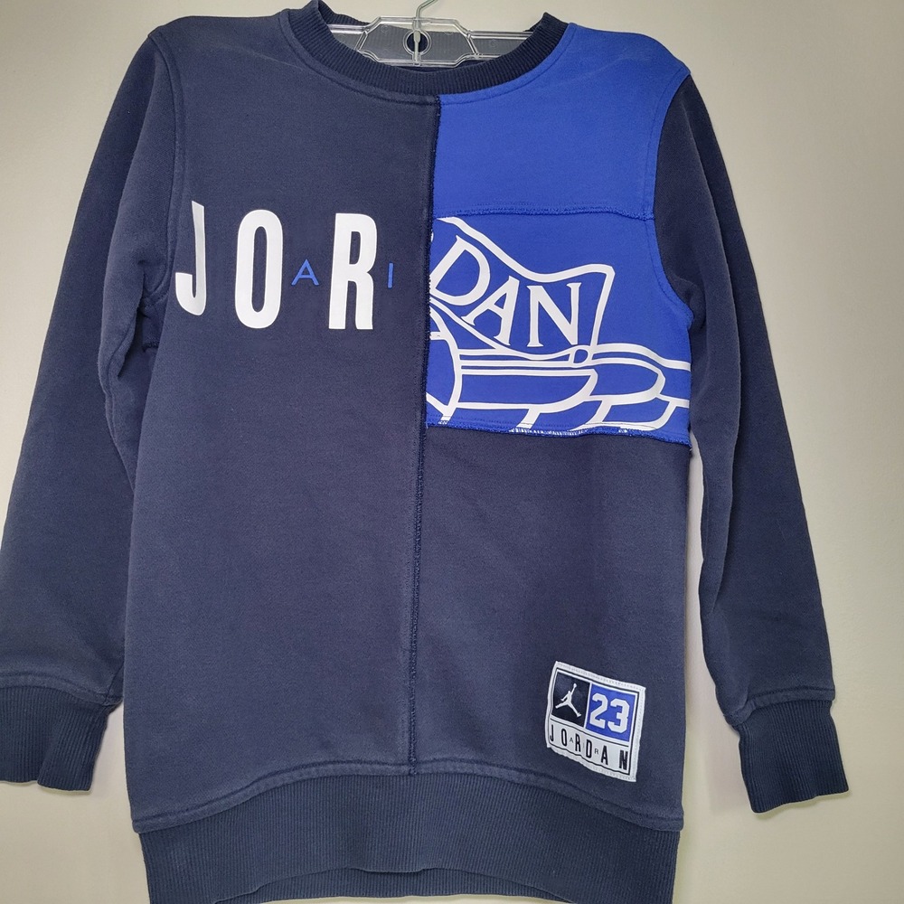 Kids Jordan Blue Color Block Crew Neck Sweatshirt Size‎ S 8-10 Years